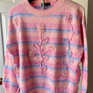 Massimo Floral Embroidered Sweater in Pink and Blue